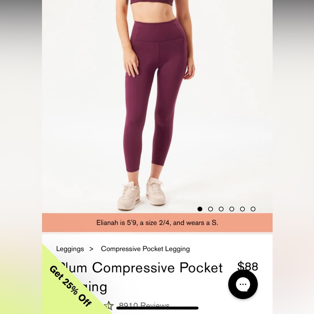 Girlfriend Collective Plum Leggings with Pockets - size Small